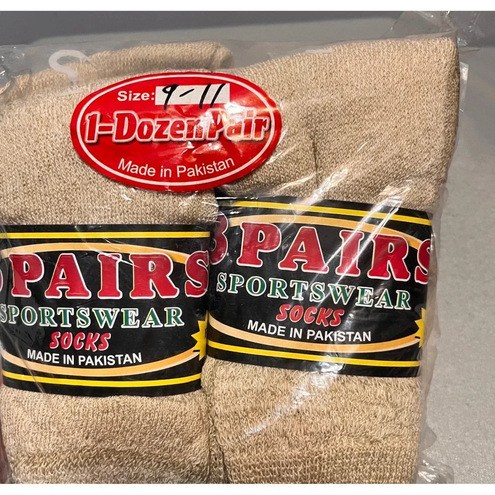 Sportswear Socks Tan Khaki Cotton Blend Crew Athletic Size 9-11 pack of 12 NWT‎